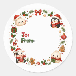 Kawaii kersttags ronde sticker