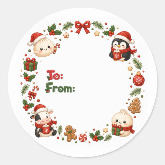 Kawaii kersttags ronde sticker