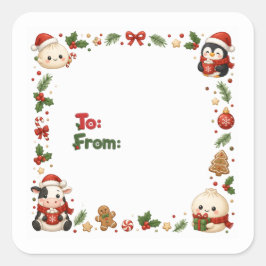 Kawaii kersttags vierkante sticker