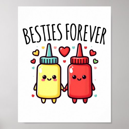 Kawaii Ketchup en Mosterd Grappig BFF Matching Bes Poster (Voorkant)