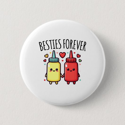 Kawaii Ketchup en Mosterd Grappig BFF Matching Bes Ronde Button 5,7 Cm (Voorkant)