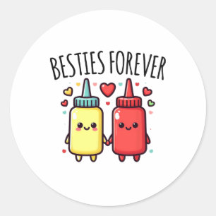 Kawaii Ketchup en Mosterd Grappig BFF Matching Bes Ronde Sticker