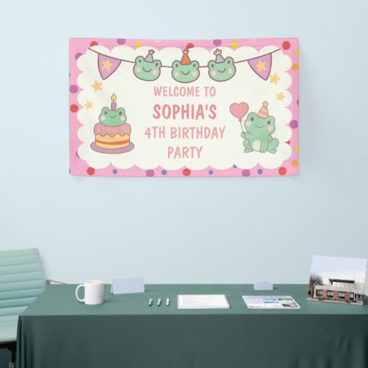 Kawaii Kikker Aangepaste Verjaardag Spandoek (Beurs)