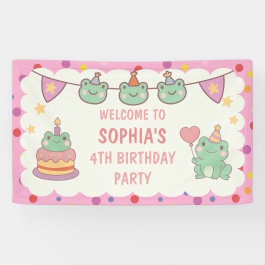 Kawaii Kikker Aangepaste Verjaardag Spandoek (Horizontaal)