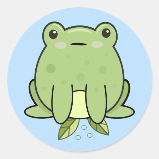 Kawaii kikker blauwe pastel klassieke sticker (Voorkant)