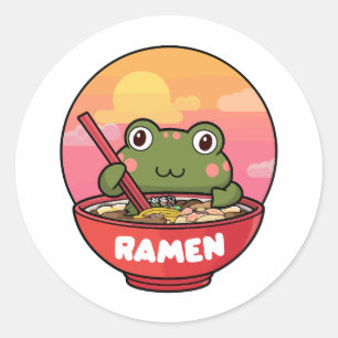 Kawaii kikker eet ramen ronde sticker