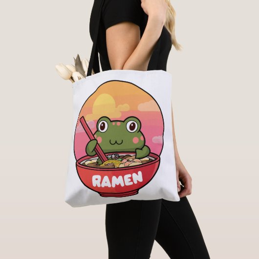 Kawaii kikker eet ramen tote bag (Dichtbij)