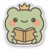 Kawaii Kikker Het lezen van een boek Sticker (Voorkant)