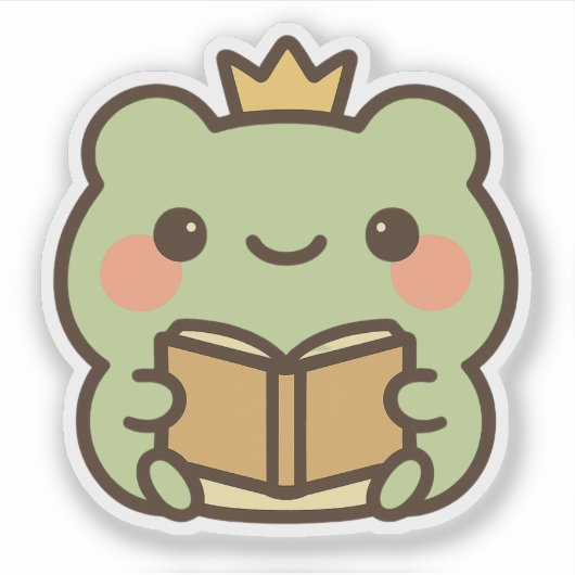 Kawaii Kikker Het lezen van een boek Sticker (Voorkant)