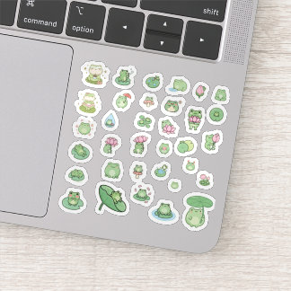Kawaii kikker & lotusbloem vinylstickers sticker