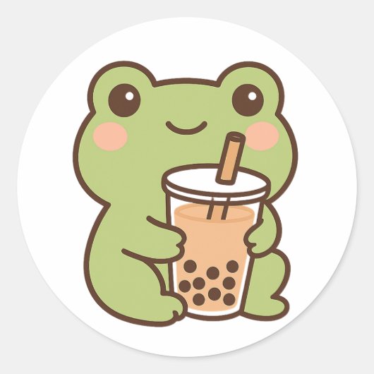 Kawaii kikker met bubbeltheesticker ronde sticker (Voorkant)