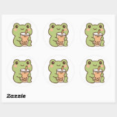 Kawaii kikker met bubbeltheesticker ronde sticker (Vel)