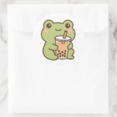 Kawaii kikker met bubbeltheesticker ronde sticker (Tas)