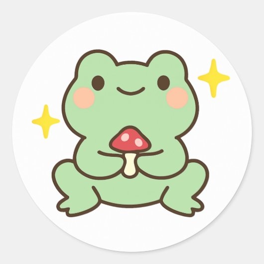 Kawaii Kikker met Paddenstoel Sticker (Voorkant)