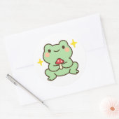 Kawaii Kikker met Paddenstoel Sticker (Envelop)