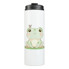 Kawaii kikker met vlinder Cute natuur ontwerp Thermosbeker