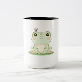 Kawaii kikker met vlinder Cute natuur ontwerp Tweekleurige Koffiemok