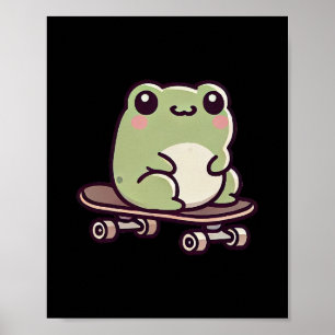 Kawaii Kikker Op Een Skateboard Grappig Skateboard Poster