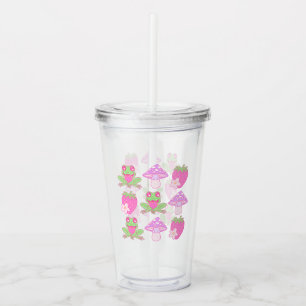 Kawaii Kikker, Paddestoel en Aardbei Acryl Drinkbeker