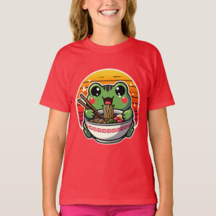 Kawaii Kikker Slurping Ramen Noodles Kleurrijke An T-shirt