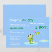 Kawaii kikker springt voor het Baby shower van de  Kaart (Voorkant / Achterkant)