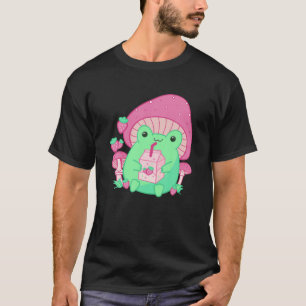 Kawaii Kikkervisje Aesthetische aardbeienmelk T-shirt