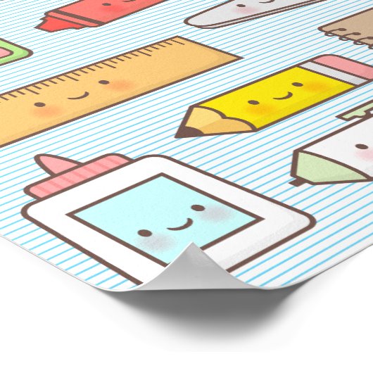 Kawaii Kinder Terug naar schoolbevoorraad wanddeco Poster (Hoek)