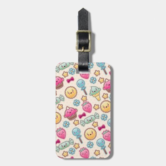 Kawaii-kinderpatroon met schattige doedels bagagelabel (Voorkant verticaal)