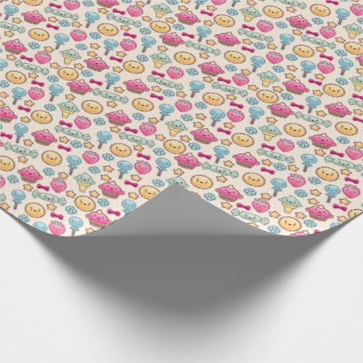 Kawaii-kinderpatroon met schattige doedels cadeaupapier (Hoek)