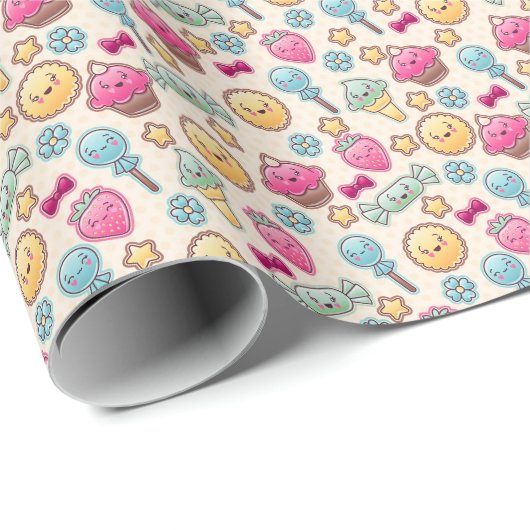 Kawaii-kinderpatroon met schattige doedels cadeaupapier (Rol Hoek)