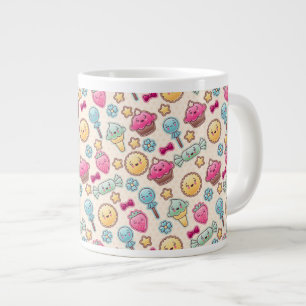 Kawaii-kinderpatroon met schattige doedels grote koffiekop