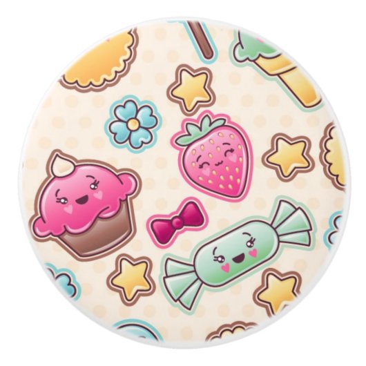 Kawaii-kinderpatroon met schattige doedels keramische knop (Voorkant)