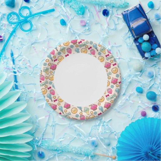 Kawaii-kinderpatroon met schattige doedels papieren bordje (Feest)