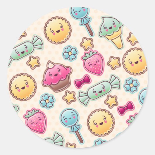 Kawaii-kinderpatroon met schattige doedels ronde sticker (Voorkant)