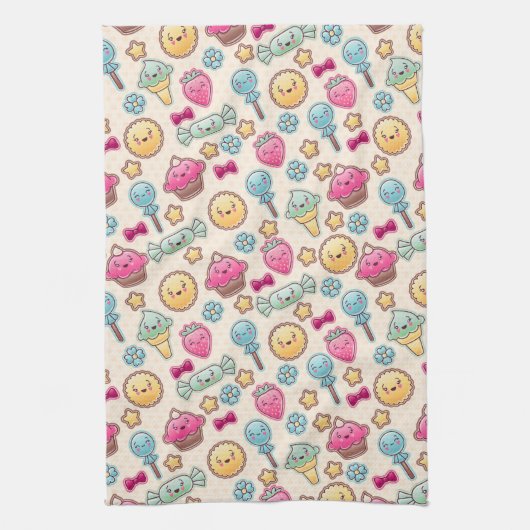 Kawaii-kinderpatroon met schattige doedels theedoek (Verticaal)