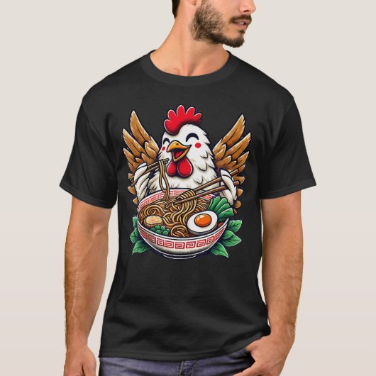 Kawaii Kip Eet Ramen Noedels T-shirt (Voorkant)