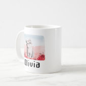 Kawaii Kitten gepersonaliseerde meisjesnaam roze M Koffiemok (Voorkant links)
