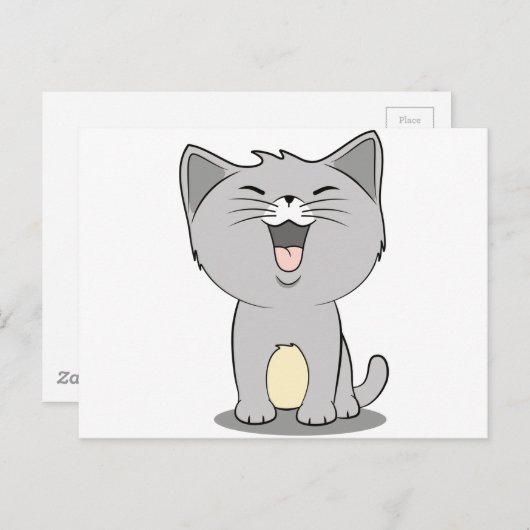 Kawaii kitten grijs briefkaart (Voorkant / Achterkant)