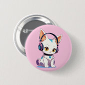 Kawaii Kitten in Schommelende Hoofdtelefoon Ronde Button 5,7 Cm (Voorkant /achterkant)