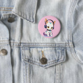 Kawaii Kitten in Schommelende Hoofdtelefoon Ronde Button 5,7 Cm (In situ)