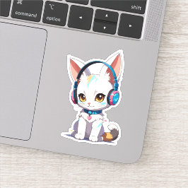 Kawaii Kitten in stijlvolle hoofdtelefoon Sticker