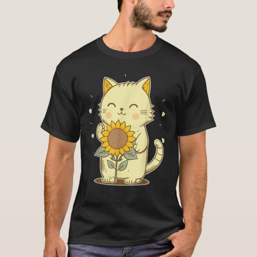 Kawaii Kitten Kitty Anime Cat Sunflower Sunshine V T-shirt (Voorkant)