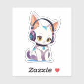 Kawaii Kitten met Schommelende Koptelefoon Sticker (Vel)