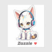 Kawaii Kitten met stijlvolle hoofdtelefoon Sticker (Vel)