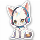 Kawaii Kitten met stijlvolle hoofdtelefoon Sticker (Voorkant)
