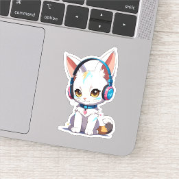 Kawaii Kitten met stijlvolle hoofdtelefoon Sticker