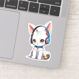 Kawaii Kitten met stijlvolle hoofdtelefoon Sticker
