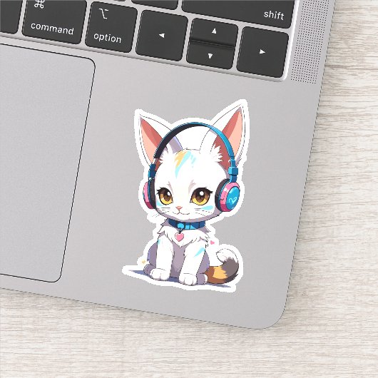 Kawaii Kitten met stijlvolle hoofdtelefoon Sticker (Detail)