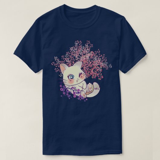 Kawaii Kitten Sakura Tree Cherry Flower Japans B T-shirt (Design voorkant)