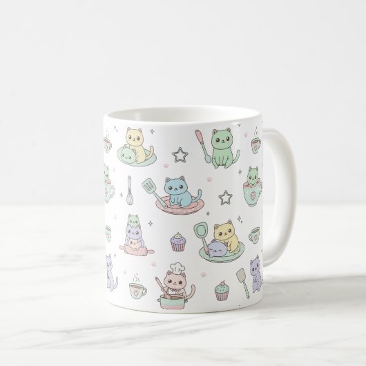 Kawaii Kittens Baking Pattern Coffee Mug Koffiemok (Voorkant rechts)